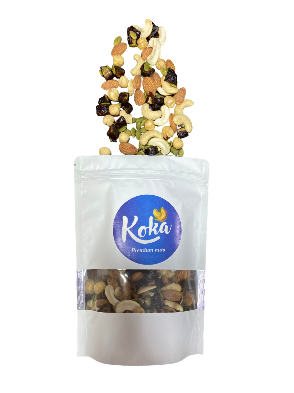 Koka Adventure Trail Mix Datey Mix    (All ROASTED Hazelnut, Salted Almonds, Cashew, Crushed Dates, Pumpkin Seeds)