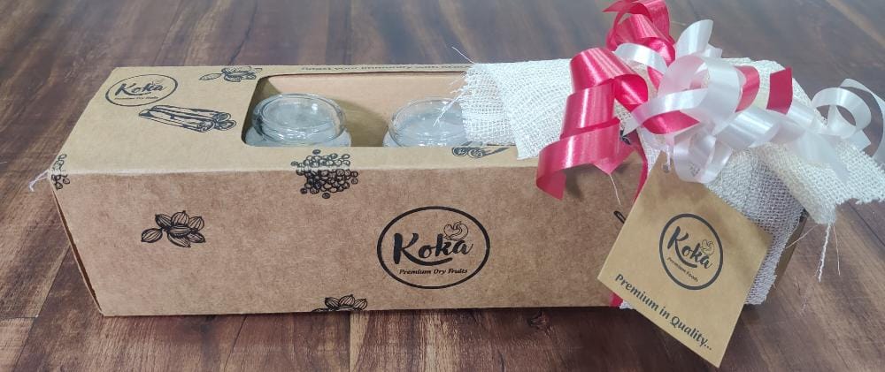 Koka Platinum Spice & Nut Kit (301gms). 5 Vacuum glass bottles (Reusable) packed with Natures Goodies as a Gift Hamper.